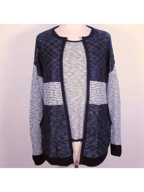 St John sz M sweater long cardigan jacket vest twinset navy cashmere mix